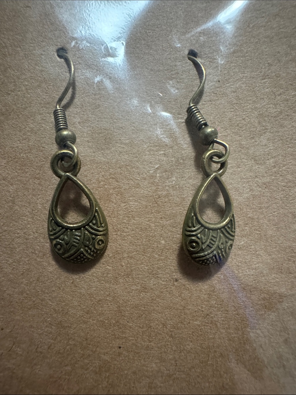 Antique Brass Teardrop Filigree Dangle Earrings - Women Jewelry